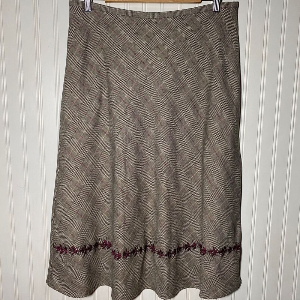 Vintage Academia Brown Plaid Midaxi Skirt Embroidered Autumnal Preppy - 14 - Picture 2 of 12